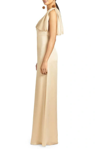 Shop Sachin & Babi One-shoulder Satin Charmeuse Gown In Champagne