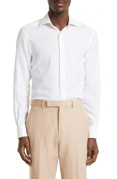 Shop Zegna Cashco Cotton & Cashmere Button-up Shirt In White