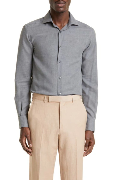 Shop Zegna Cashco Cotton & Cashmere Button-up Shirt In Grey