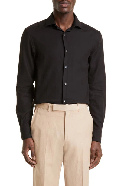 Shop Zegna Cashco Cotton & Cashmere Button-up Shirt In Black