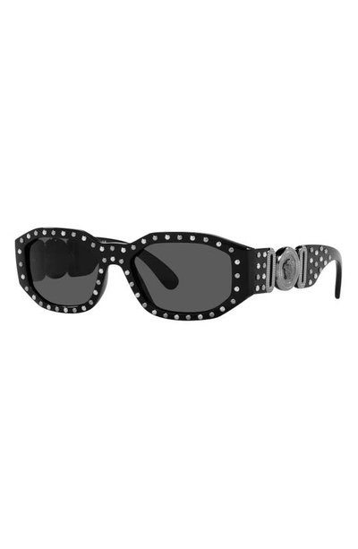 Shop Versace Biggie 53mm Round Sunglasses In Crystal Grey