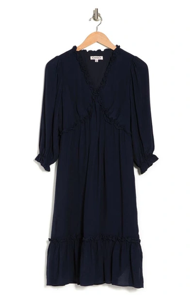 Nanette Lepore Ruffle V-neck Long Sleeve Dress In Nan Navy