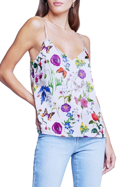 Shop L Agence Jane Silk Camisole In Ivory Multi Large Botanical