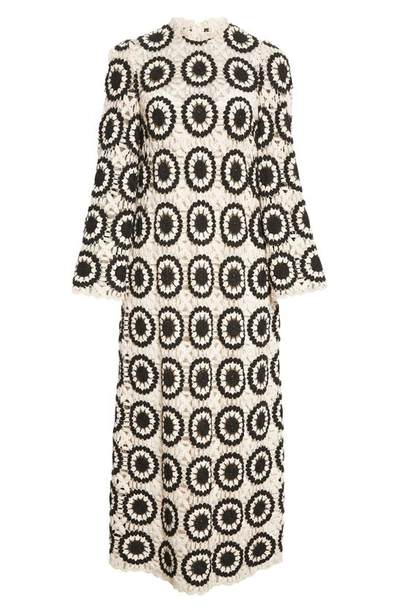 Shop Zimmermann Ginger Long Sleeve Crochet Lace Midi Dress In Cream/ Black