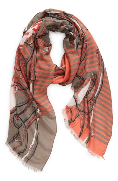 Shop La Fiorentina Stripe & Chain Scarf In Pink/grey