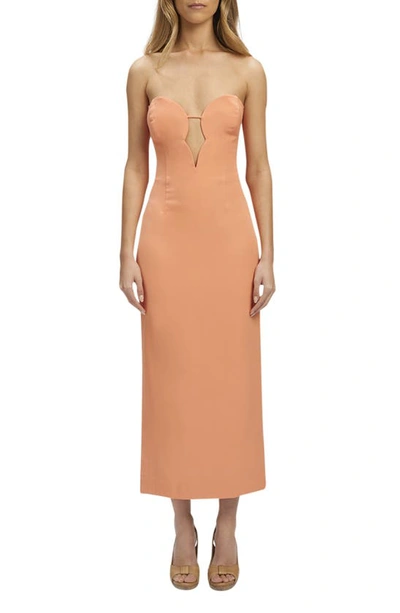 Shop Bardot Eleni Strapless Plunge Neck Midi Dress In Orange Fizz