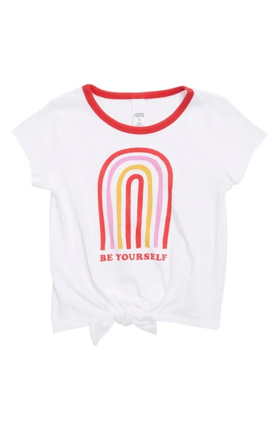 Shop Harper Canyon Kids' Tie Front Graphic Tee In White Be Yourself Rainbow
