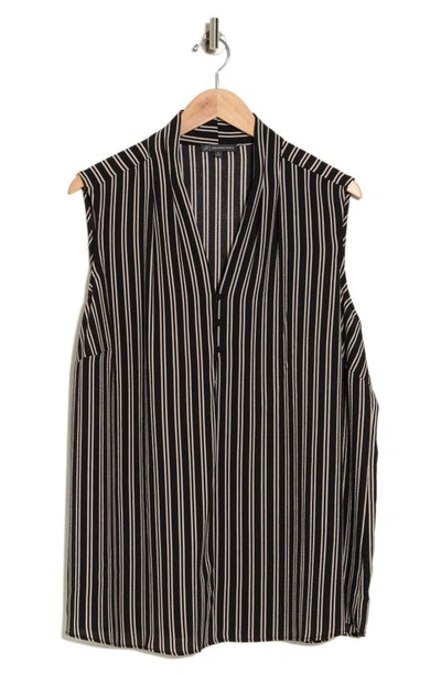 Stripe Sleeveless Blouse In Black Double Layered Stripe