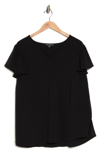 Shop Adrianna Papell Flutter Sleeve V-neck Blouse In Black
