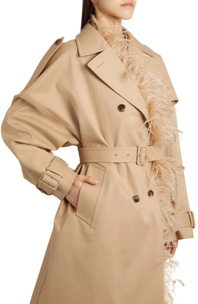 Shop Valentino Feather Detail Cotton Trench Coat In Beige