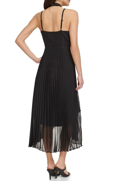 Shop Dkny Pleated Halter Neck High-low Dress In Black