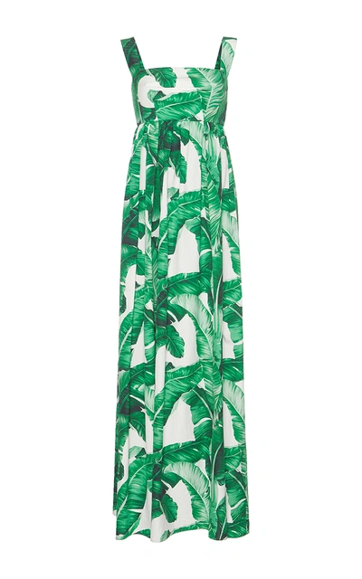 dolce and gabbana green leaf dress & Banana Leaf-print Maxi Tank Dress, White/green toddler dress
