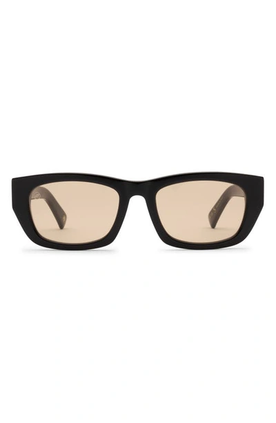 Shop Electric Catania 52mm Rectangular Sunglasses In Gloss Black/ Amber