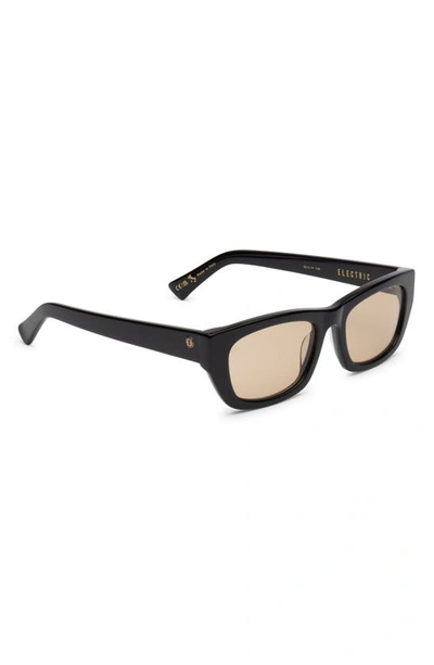 Shop Electric Catania 52mm Rectangular Sunglasses In Gloss Black/ Amber