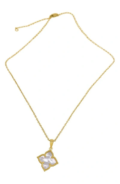 Adornia 14k Yellow Gold Plated Pink Mother Of Pearl Flower Pendant Necklace In Yellow
