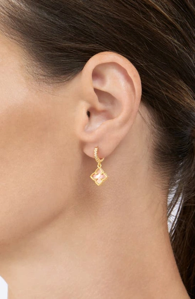 Adornia Floral Dangle Hoops Pink Mother Of Pearl Gold