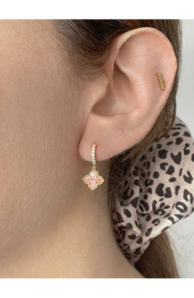 Adornia Floral Dangle Hoops Pink Mother Of Pearl Gold