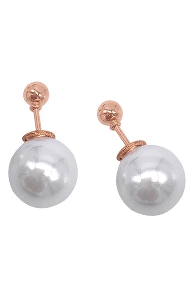 Shop Adornia Spring 2022 14k Yellow Gold Plated Imitation Pearl Double Sided Ball Earrings In Rose Gold