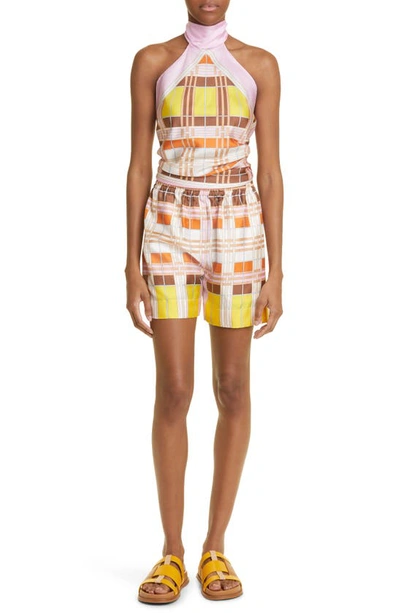 Shop Burberry Tawney Abstract Check Silk Shorts In Pink
