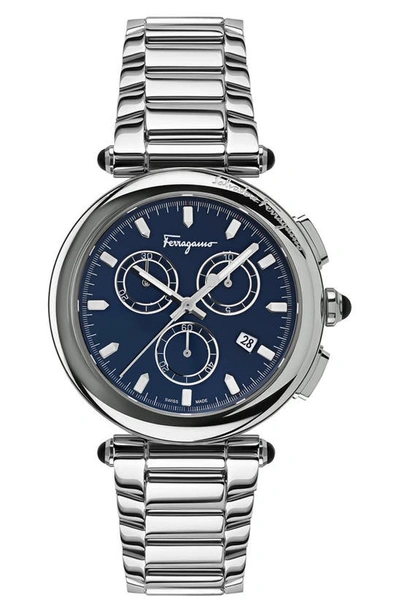 Shop Ferragamo Idillio Chronograph Bracelet Watch, 42mm In Silver
