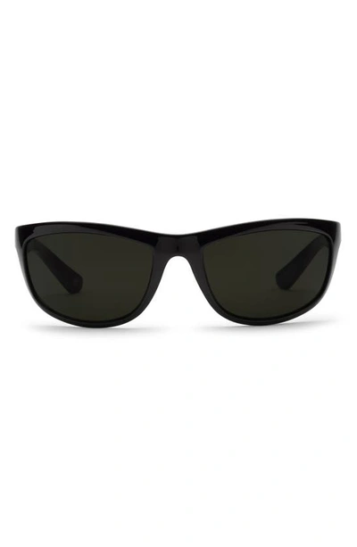 Shop Electric Escalante Polarized Wrap Sunglasses In Gloss Black/ Grey Polar