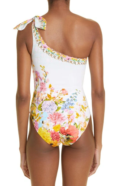 Shop Camilla Floral Crystal Embellished One-shoulder One-piece Swimsuit In Sunlight Symphony