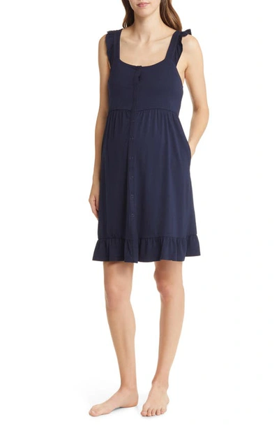 Shop Angel Maternity Grace Labor & Delivery Maternity/nursing Nightgown In Navy