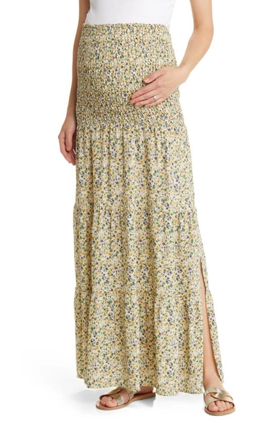 Angel Maternity Shirred Maternity Maxi Skirt In Yellow