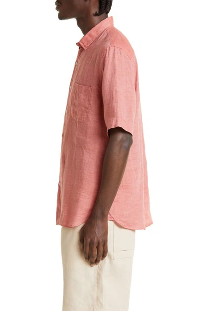 Shop Sunspel Short Sleeve Linen Button-up Shirt In Burnt Sienna23