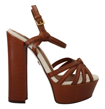 Shop Dolce & Gabbana Brown Platform Leather Sandals Women's Shoes