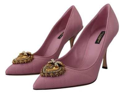 Shop Dolce & Gabbana Pink Leather Heart Devotion Heels Pumps Women's Shoes