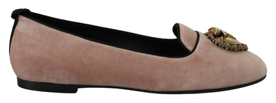 Shop Dolce & Gabbana Pink Velvet Slip Ons Loafers Flats Women's Shoes