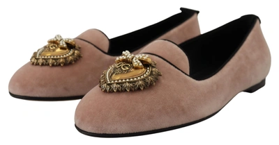 Shop Dolce & Gabbana Pink Velvet Slip Ons Loafers Flats Women's Shoes