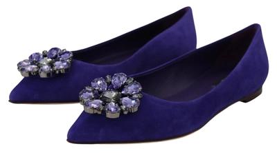 Shop Dolce & Gabbana Purple Suede Crystals Loafers Flats Women's Shoes