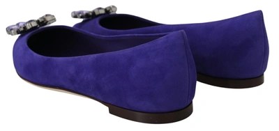 Shop Dolce & Gabbana Purple Suede Crystals Loafers Flats Women's Shoes