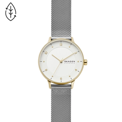 Shop Skagen Women's Riis Three-hand, Gold Stainless Steel Watch In White