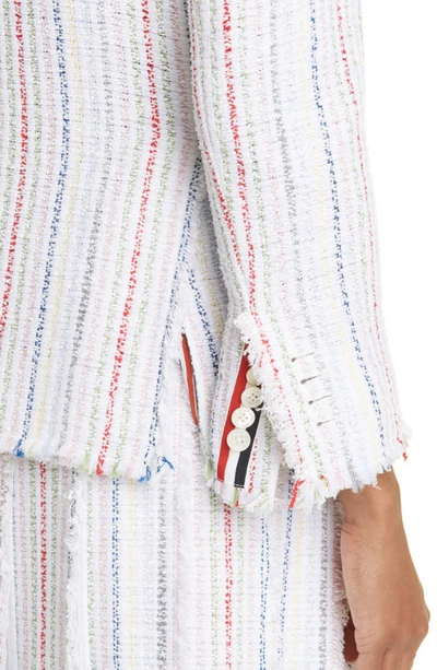 Shop Thom Browne Frayed Seersucker Tweed Blazer In Seasonal Multi