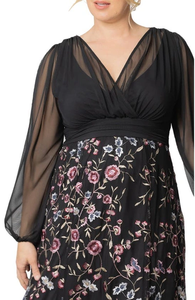 Kiyonna Isabella Embroidered Skirt Long Sleeve Gown In Moonlit Garden