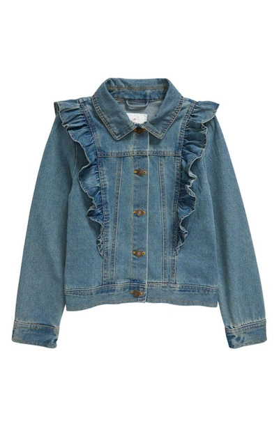 Shop Urban Republic Kids' Ruffle Cotton Denim Jacket In Light Wash
