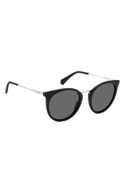 Shop Polaroid 53mm Polarized Round Sunglasses In Black/ Gray Polar