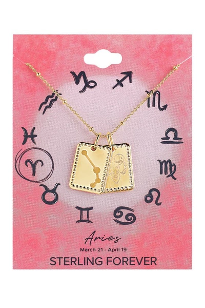 Sterling Forever 14k Gold Plated Brass Zodiac Tag Necklace In Gold - Aries