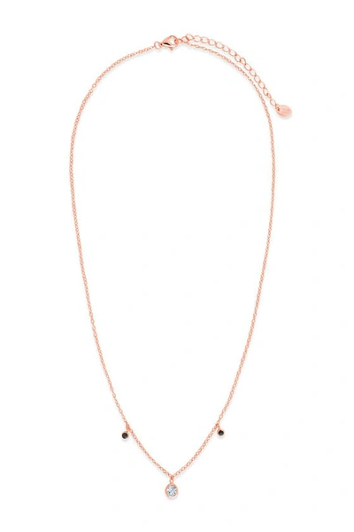 Shop Sterling Forever Black Enamel & Cubic Zirconia Charm Necklace In Rose Gold - Black