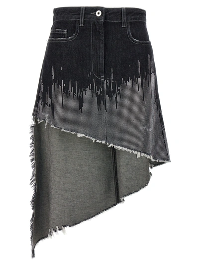 Shop Jw Anderson Sequin Asymmetric Denim Skirt Skirts Gray