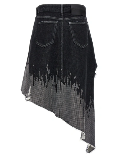 Shop Jw Anderson Sequin Asymmetric Denim Skirt Skirts Gray