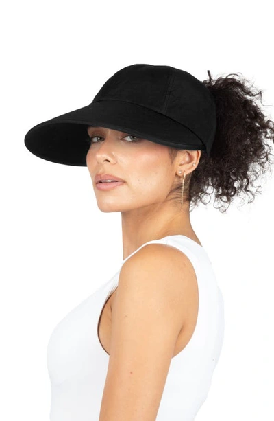 Shop David & Young Sunblocker Wide Brim Pony Tail Cap In Black