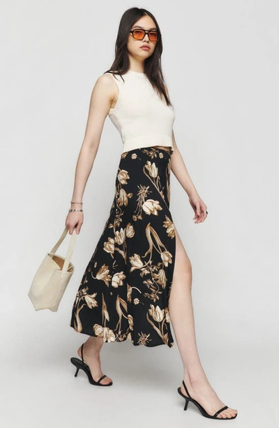 Shop Reformation Zoe Side Slit Midi Skirt In Arcana