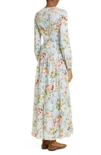 Shop Adam Lippes Floral Print Cotton Voile Dress In Pale Blue Floral