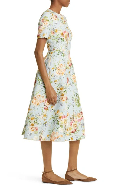 Shop Adam Lippes Eloise Floral Print Wool & Silk A-line Dress In Pale Blue Floral