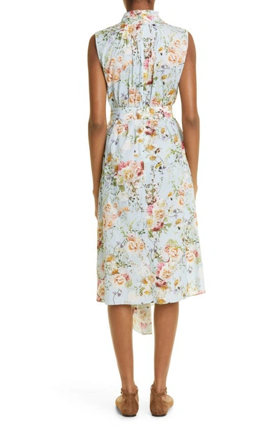 Shop Adam Lippes Floral Print Asymmetric Hem Sleeveless Dress In Pale Blue Floral