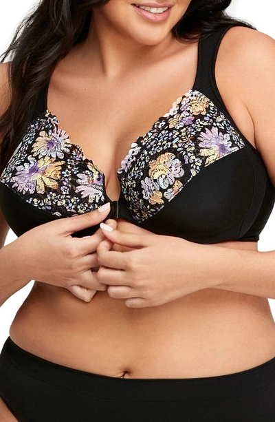 Glamorise Plus Size Full Figure Wonderwire Front Closure Bra In Floral Print